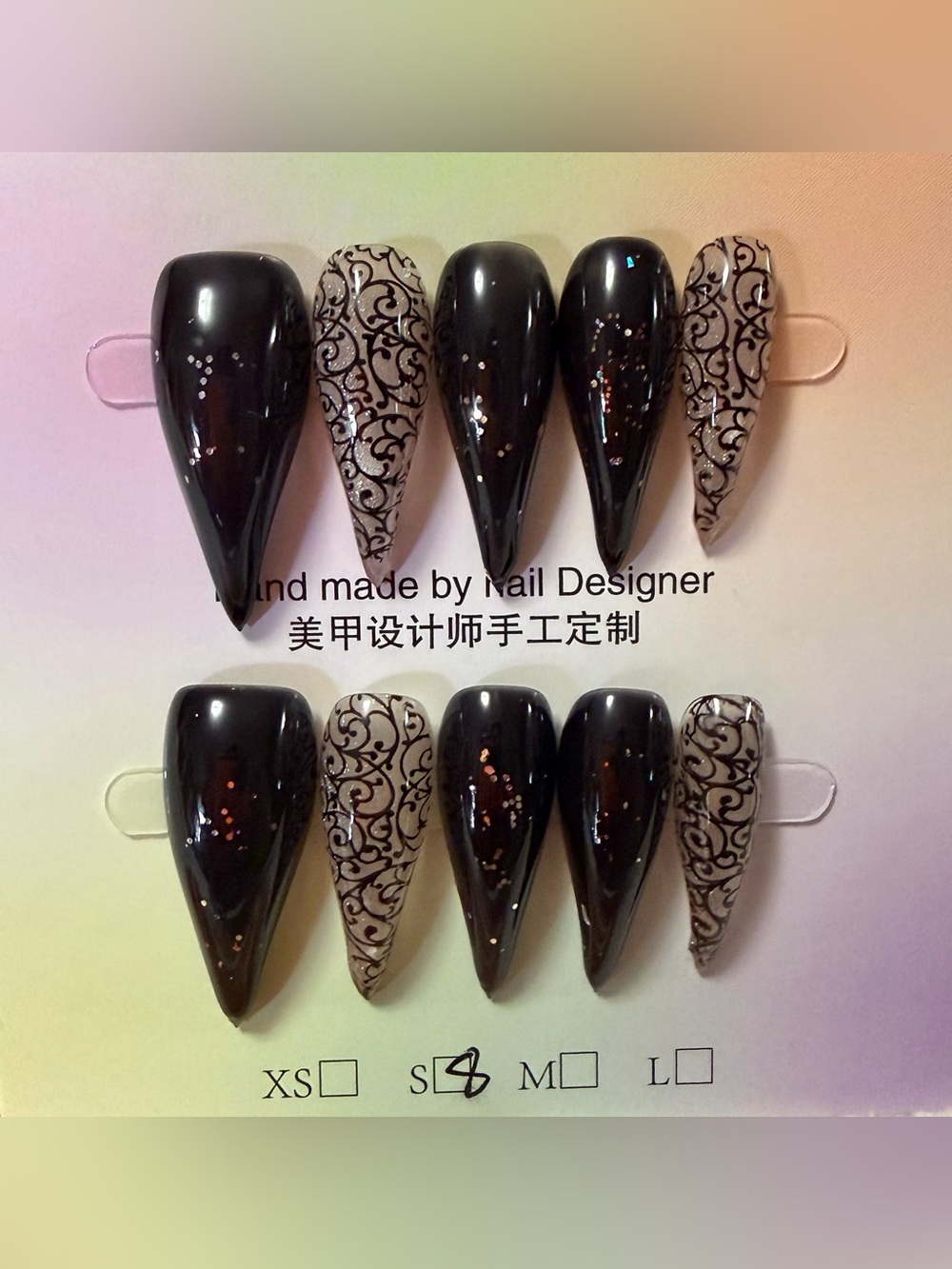 Handmade Black & Beige Stiletto Press-On claw nails